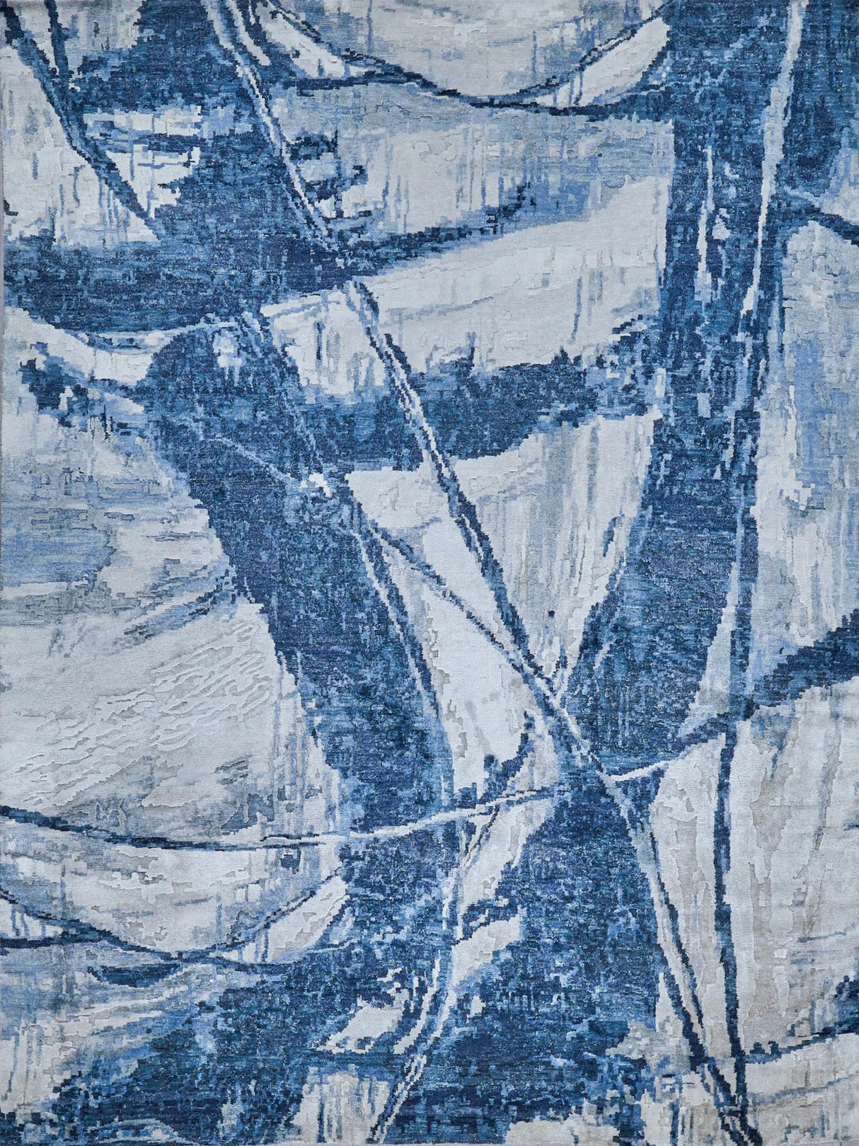 Exquisite Floor Art Hand-knotted Bamboo Silk Ivory/Dark Blue Area Rug 10.0'X14.0' Rug