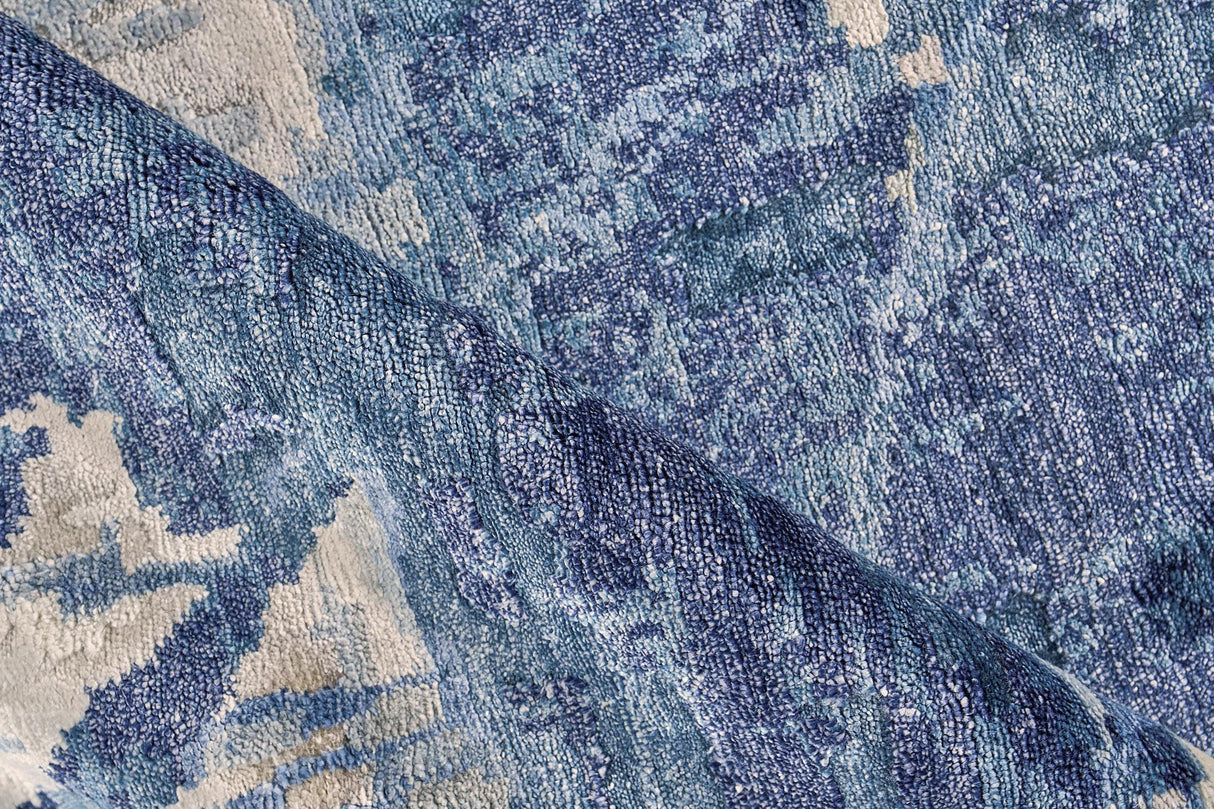 Exquisite Rugs Floor Art Hand-knotted Bamboo Silk 5709 Ivory/Dark Blue 10' x 14' Area Rug