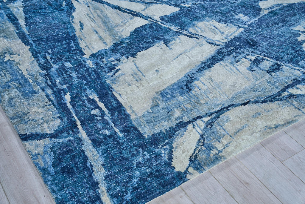 Exquisite Floor Art Hand-knotted Bamboo Silk Ivory/Dark Blue Area Rug 14.0'X18.0' Rug