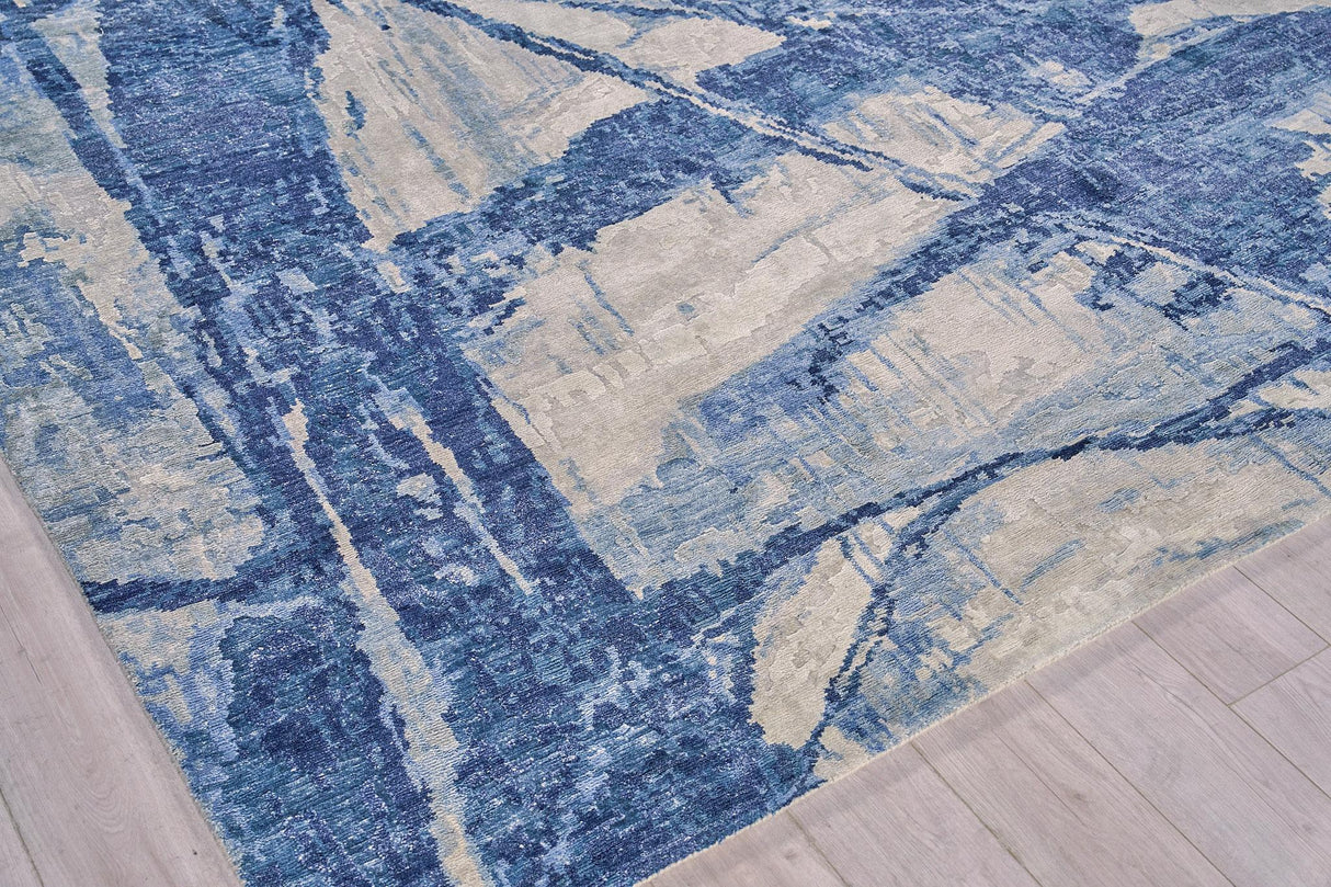Exquisite Rugs Floor Art Hand-knotted Bamboo Silk 5709 Ivory/Dark Blue 8' x 10' Area Rug