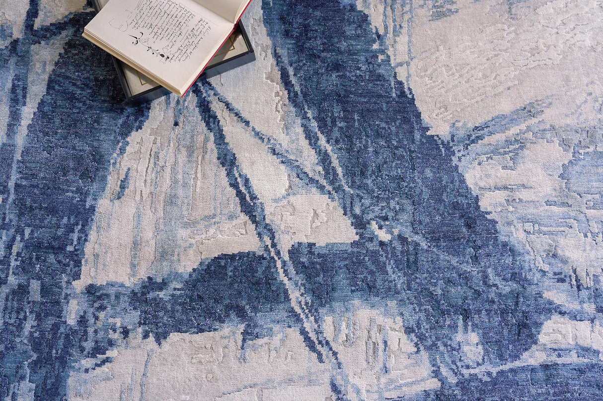 Exquisite Rugs Floor Art Hand-knotted Bamboo Silk 5709 Ivory/Dark Blue 8' x 10' Area Rug