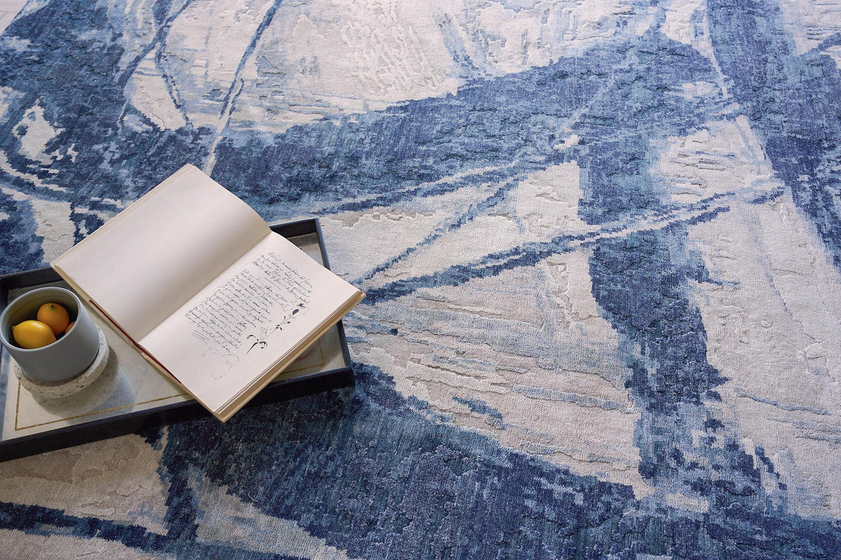 Exquisite Rugs Floor Art Hand-knotted Bamboo Silk 5709 Ivory/Dark Blue 8' x 10' Area Rug
