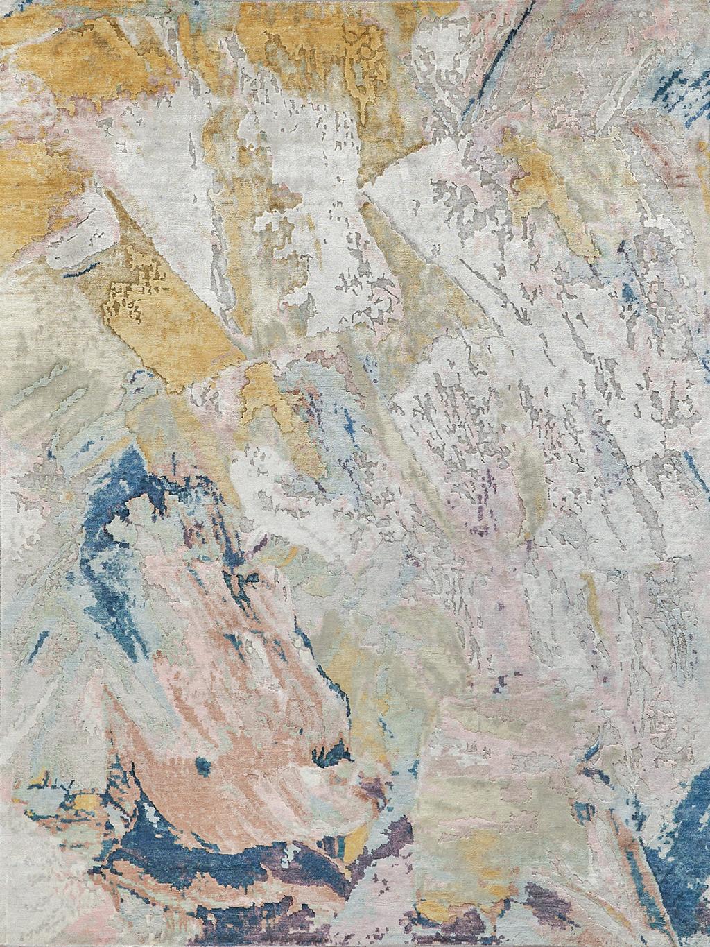 Exquisite Rugs Floor Art Hand-knotted Bamboo Silk 6315 Ivory/Gold/Blue 10' x 14' Area Rug
