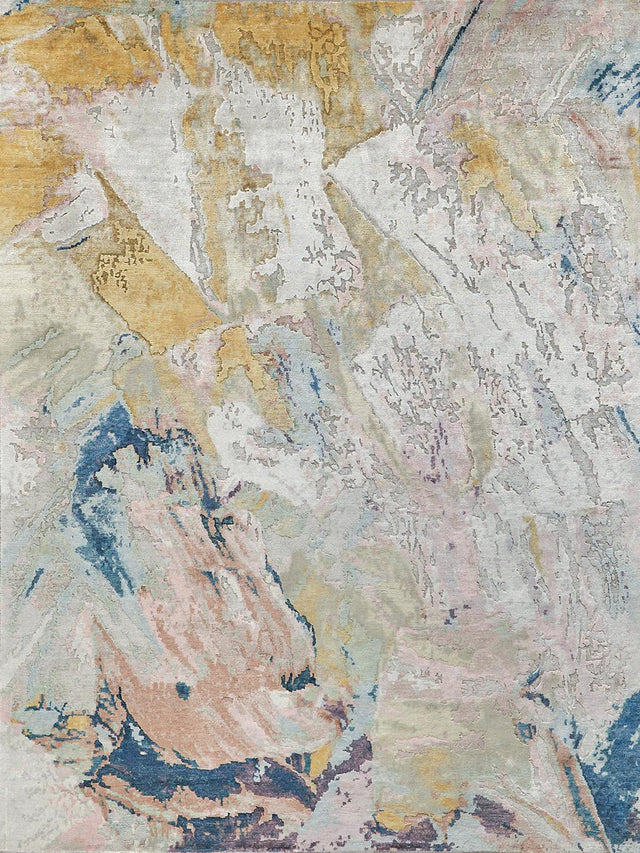 Exquisite Rugs Floor Art Hand-knotted Bamboo Silk 6315 Ivory/Gold/Blue 10' x 14' Area Rug
