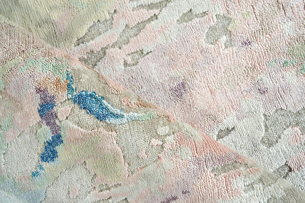Exquisite Rugs Floor Art Hand-knotted Bamboo Silk 6315 Ivory/Gold/Blue 14' x 10' Area Rug