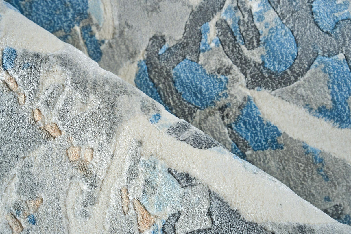 Exquisite Rugs Gianni Hand-loomed Wool/Bamboo Silk 6246 Blues/Silver/Ivory 14' x 18' Area Rug