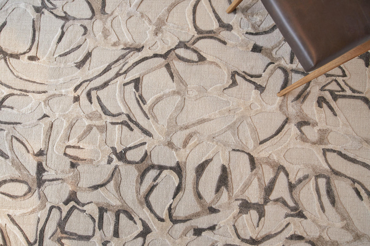Exquisite Rugs Goudy Hand-loomed Wool/Bamboo Silk 4347 Brown/Cappucino/Cream 9' x 6' Area Rug