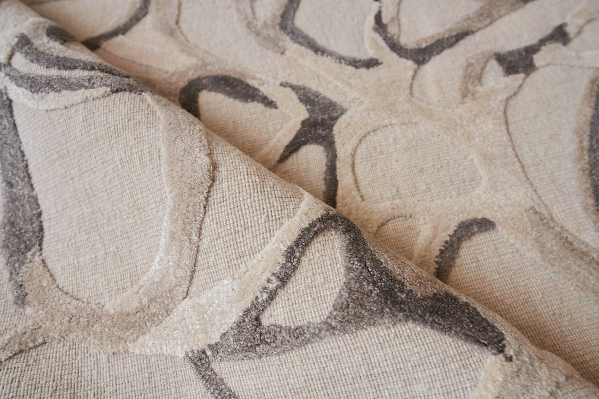 Exquisite Rugs Goudy Hand-loomed Wool/Bamboo Silk 4347 Brown/Cappucino/Cream 10' x 8' Area Rug