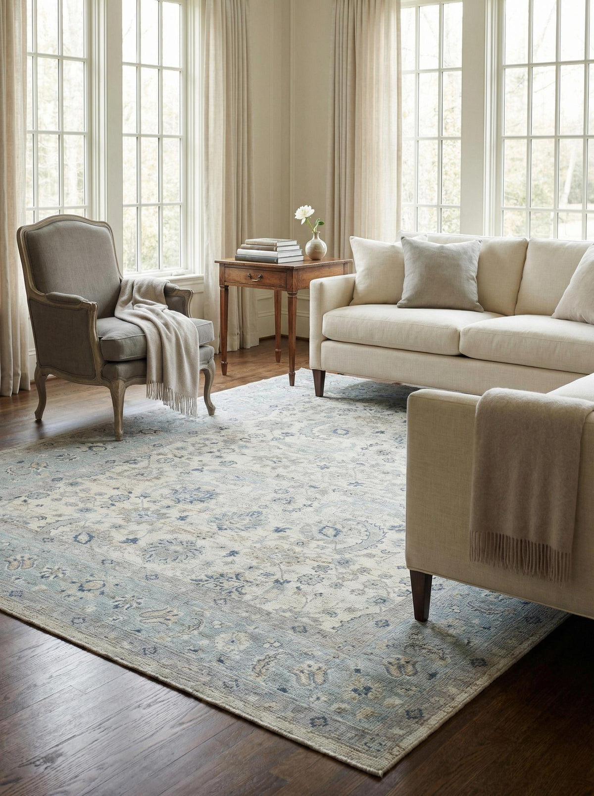 Exquisite Rugs Harper Hand-knotted New Zealand Wool 4231 Ivory/Light Blue 15' x 12' Area Rug