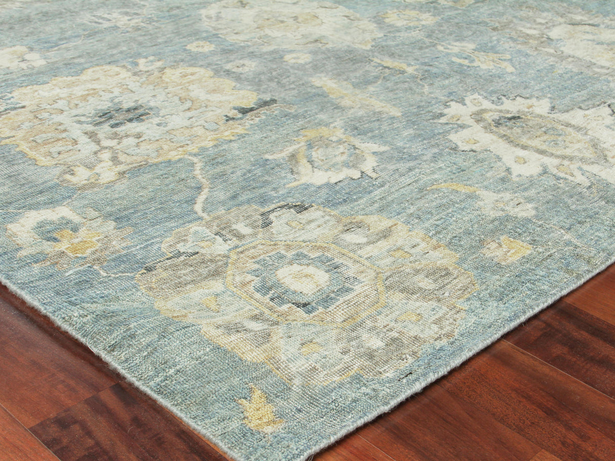 Exquisite Rugs Heirloom Hand-knotted New Zealand Wool 3983 Light Blue/Gold 10' x 14' Area Rug