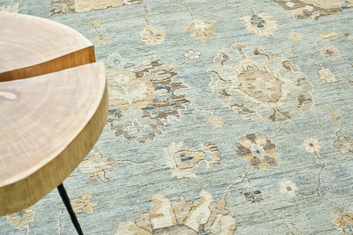Exquisite Rugs Heirloom Hand-knotted New Zealand Wool 3983 Light Blue/Gold 14' x 18' Area Rug