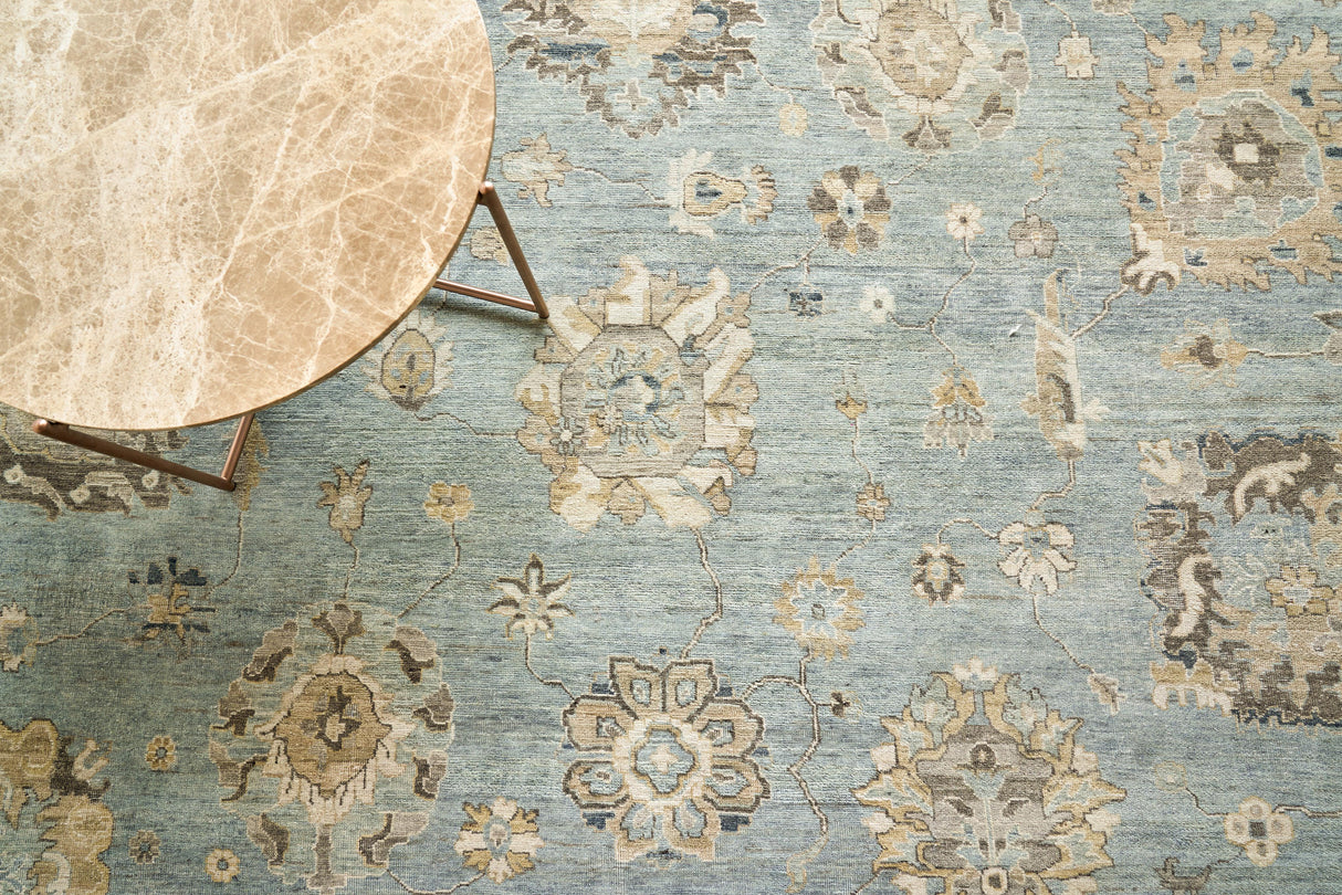 Exquisite Rugs Heirloom Hand-knotted New Zealand Wool 3983 Light Blue/Gold 6' x 9' Area Rug