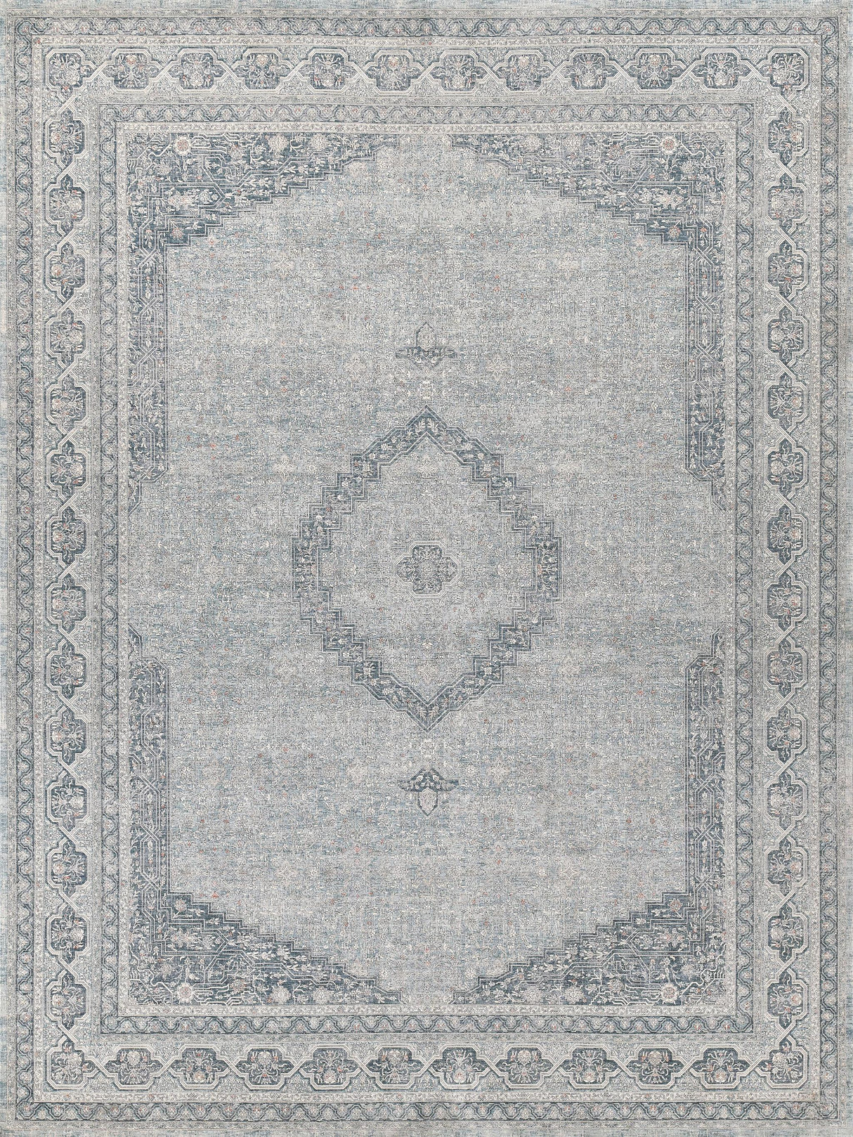 Exquisite Heritage Power-loomed Polyester/Acrylic Light Blue/Rust Area Rug 9.0'X12.0' Rug
