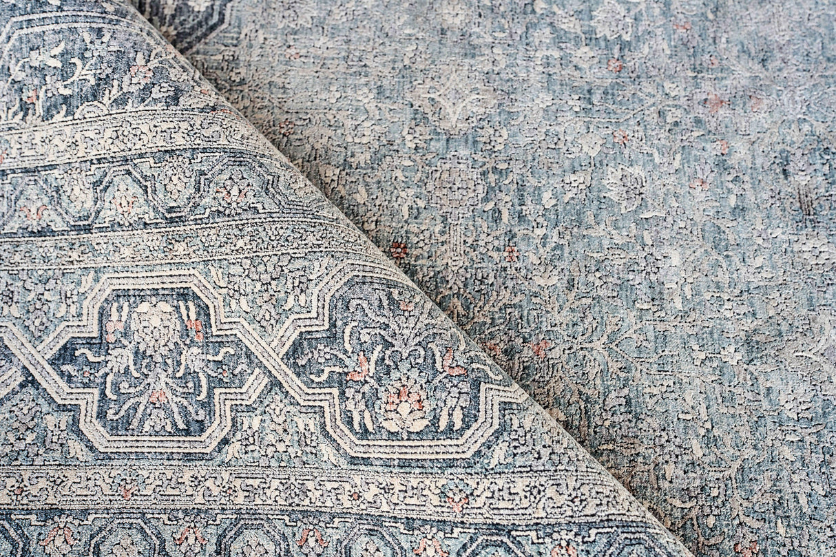 Exquisite Rugs Heritage Power-loomed Polyester/Acrylic 4624 Light Blue/Rust 9' x 12' Area Rug