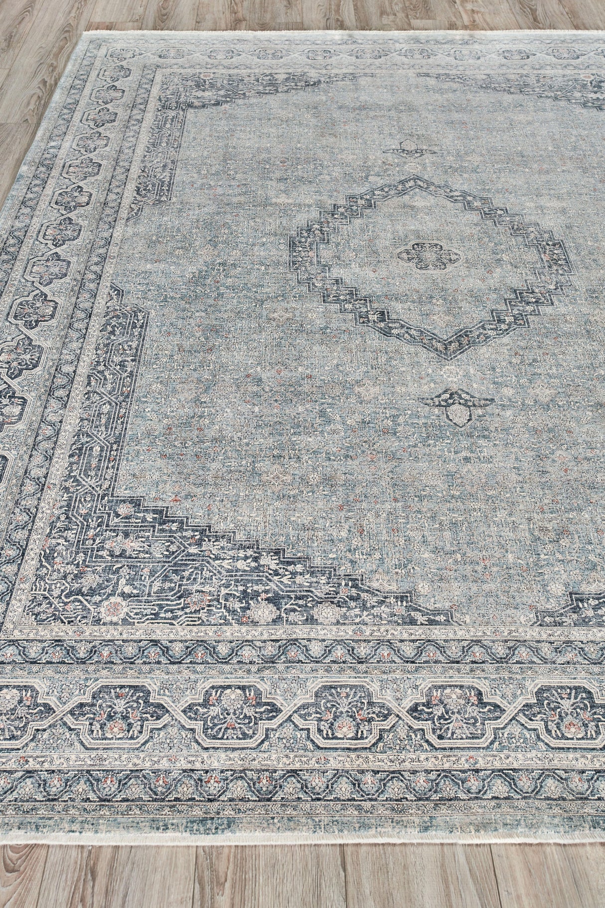 Exquisite Rugs Heritage Power-loomed Polyester/Acrylic 4624 Light Blue/Rust 9' x 12' Area Rug