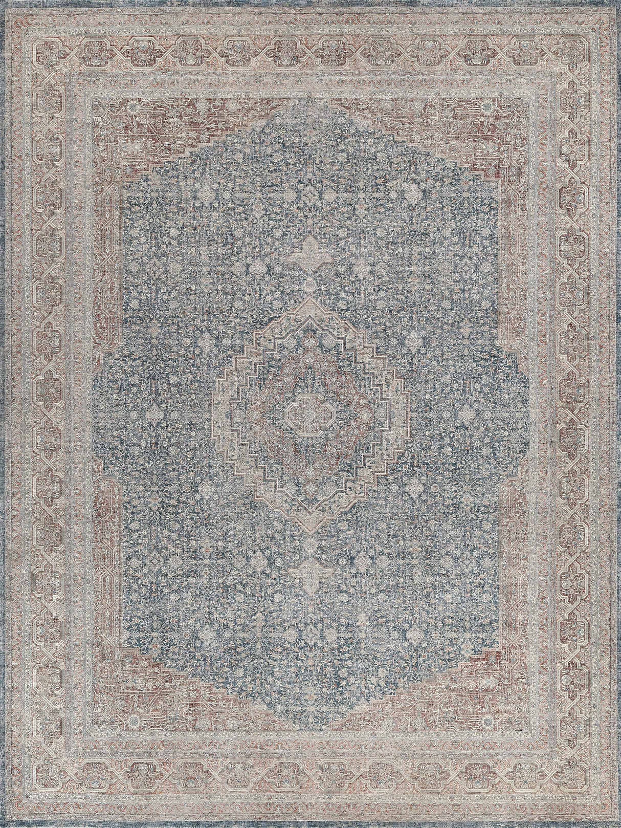 Exquisite Heritage Power-loomed Polyester/Acrylic Light Blue/Navy Area Rug 12.0'X15.0' Rug