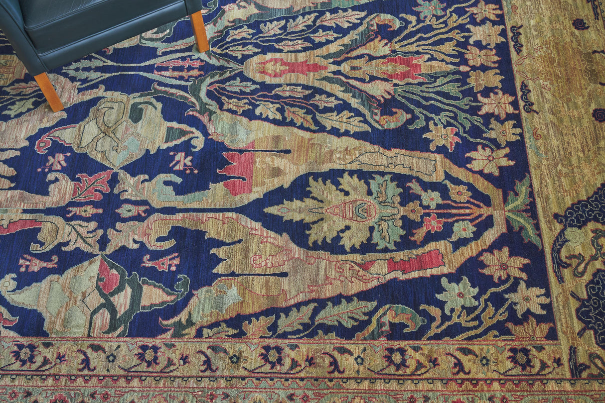 Exquisite Rugs Jurassic Hand-knotted New Zealand Wool 9368 Beige/Blue/Gold 9' x 12' Area Rug