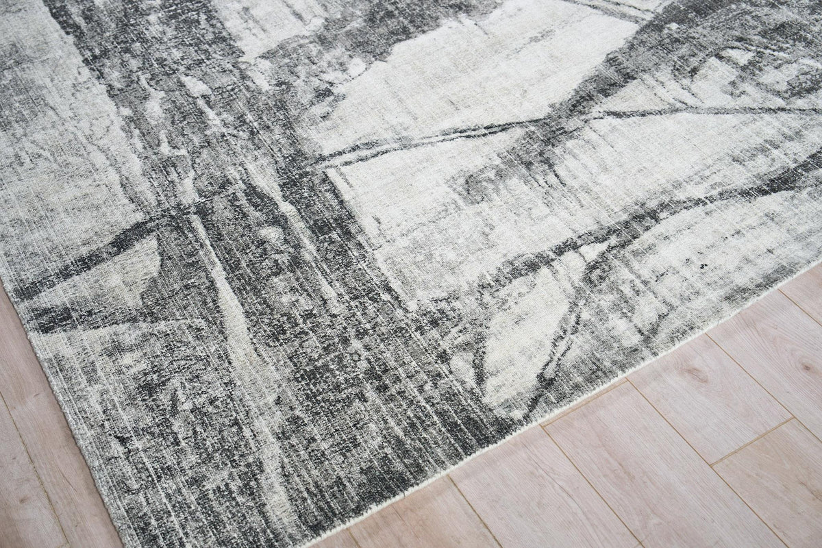 Exquisite Rugs Kyoto Hand-loomed Wool/Bamboo Silk 6331 Silver/Black 14' x 10' Area Rug