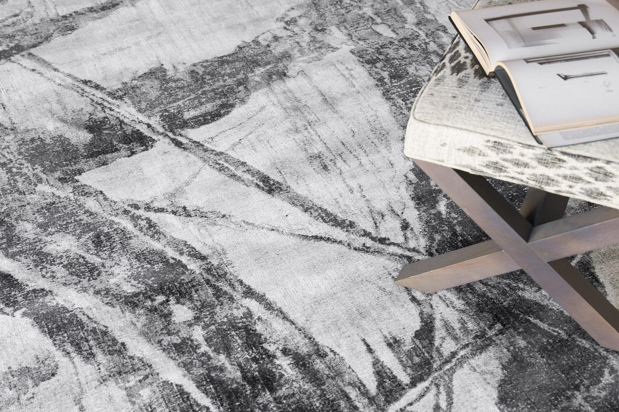 Exquisite Rugs Kyoto Hand-loomed Wool/Bamboo Silk 6331 Silver/Black 9' x 6' Area Rug