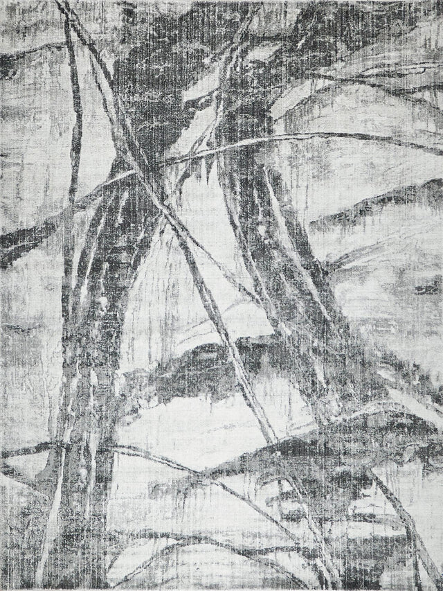 Exquisite Rugs Kyoto Hand-loomed Wool/Bamboo Silk 6331 Silver/Black 9' x 12' Area Rug