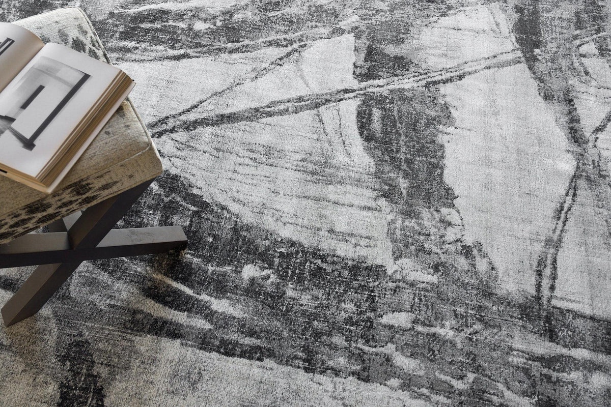Exquisite Rugs Kyoto Hand-loomed Wool/Bamboo Silk 6331 Silver/Black 12' x 9' Area Rug