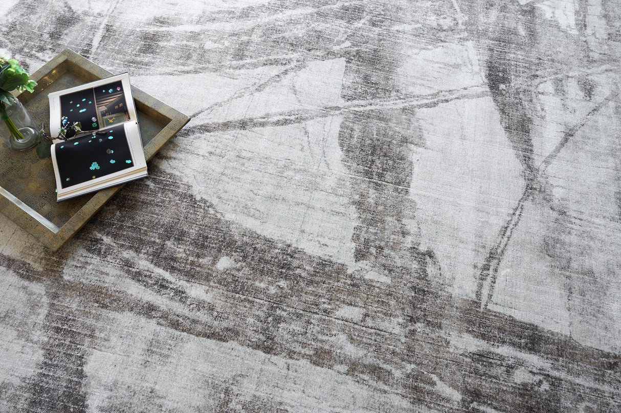 Exquisite Rugs Kyoto Hand-loomed Wool/Bamboo Silk 6332 Silver/Beige 9' x 6' Area Rug