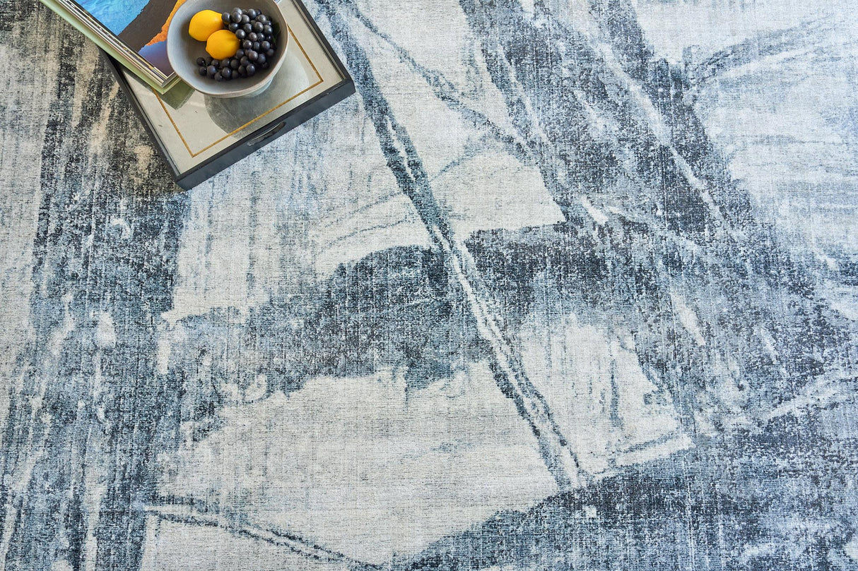 Exquisite Rugs Kyoto Hand-loomed Wool/Bamboo Silk 6333 Silver/Blue 10' x 14' Area Rug
