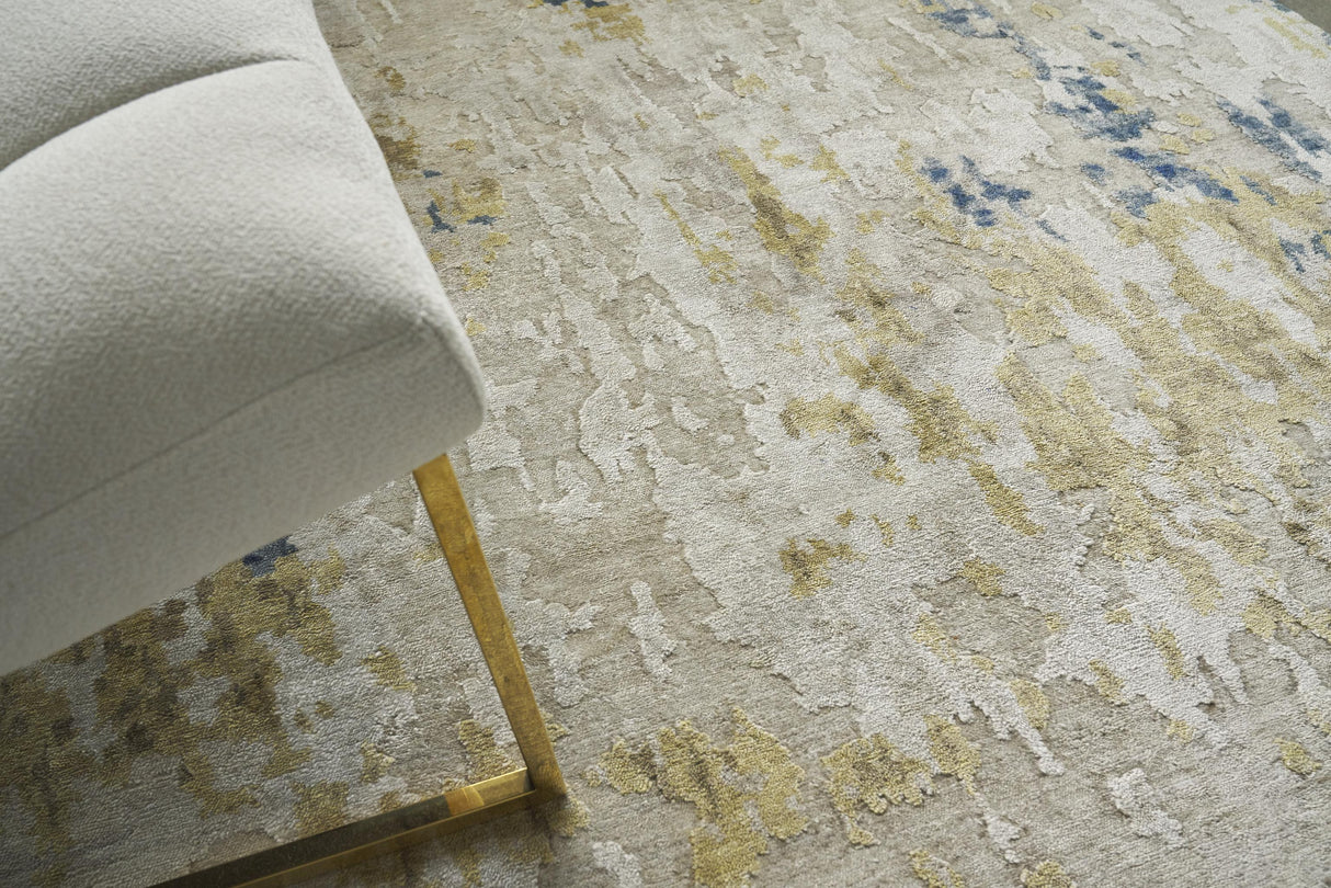 Exquisite Rugs Laureno Hand-knotted Bamboo Silk 4342 Beige/Gold 9' x 6' Area Rug