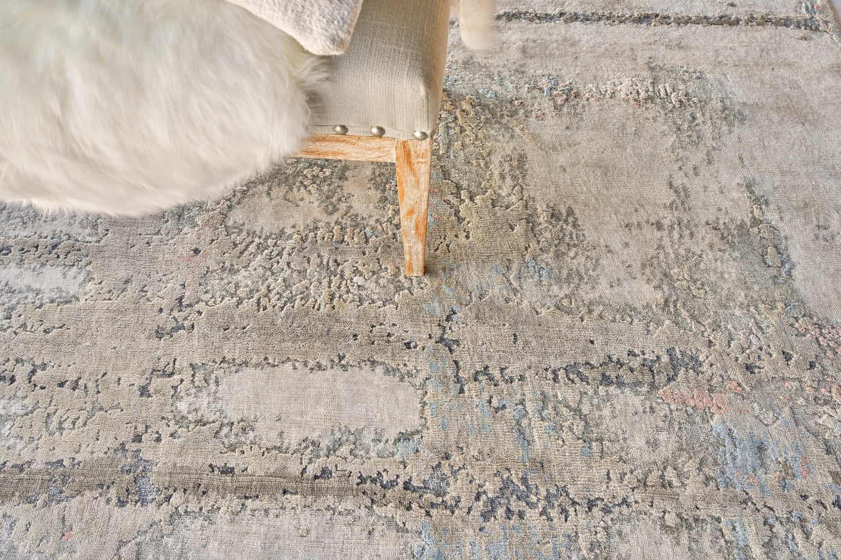 Exquisite Rugs Laureno Hand-knotted Bamboo Silk 4471 Silver Blue 9' x 12' Area Rug