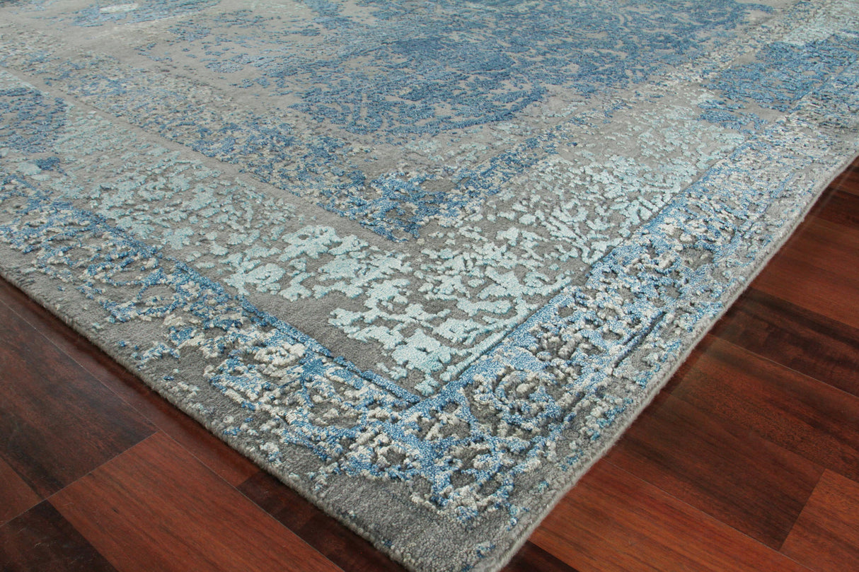 Exquisite Rugs Maison Hand-knotted Wool/Bamboo Silk 2470 Gray/Blue 8' x 10' Area Rug