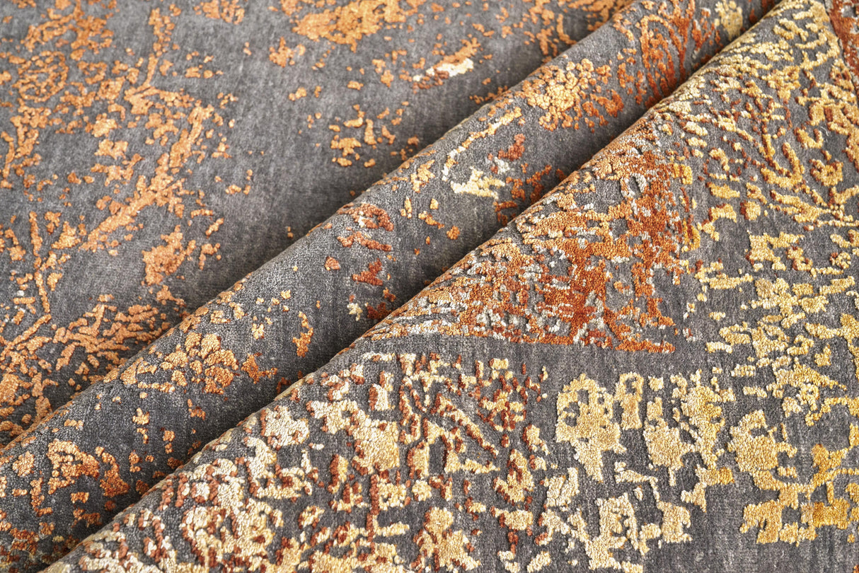 Exquisite Rugs Maison Hand-knotted Wool/Bamboo Silk 2471 Gray/Orange 10' x 14' Area Rug