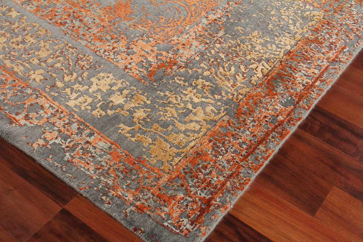 Exquisite Rugs Maison Hand-knotted Wool/Bamboo Silk 2471 Gray/Orange 8' x 10' Area Rug