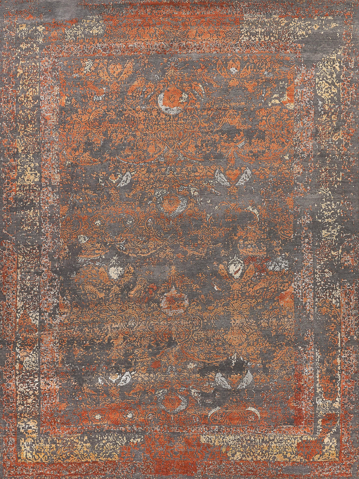 Exquisite Rugs Maison Hand-knotted Wool/Bamboo Silk 2471 Gray/Orange 9' x 12' Area Rug