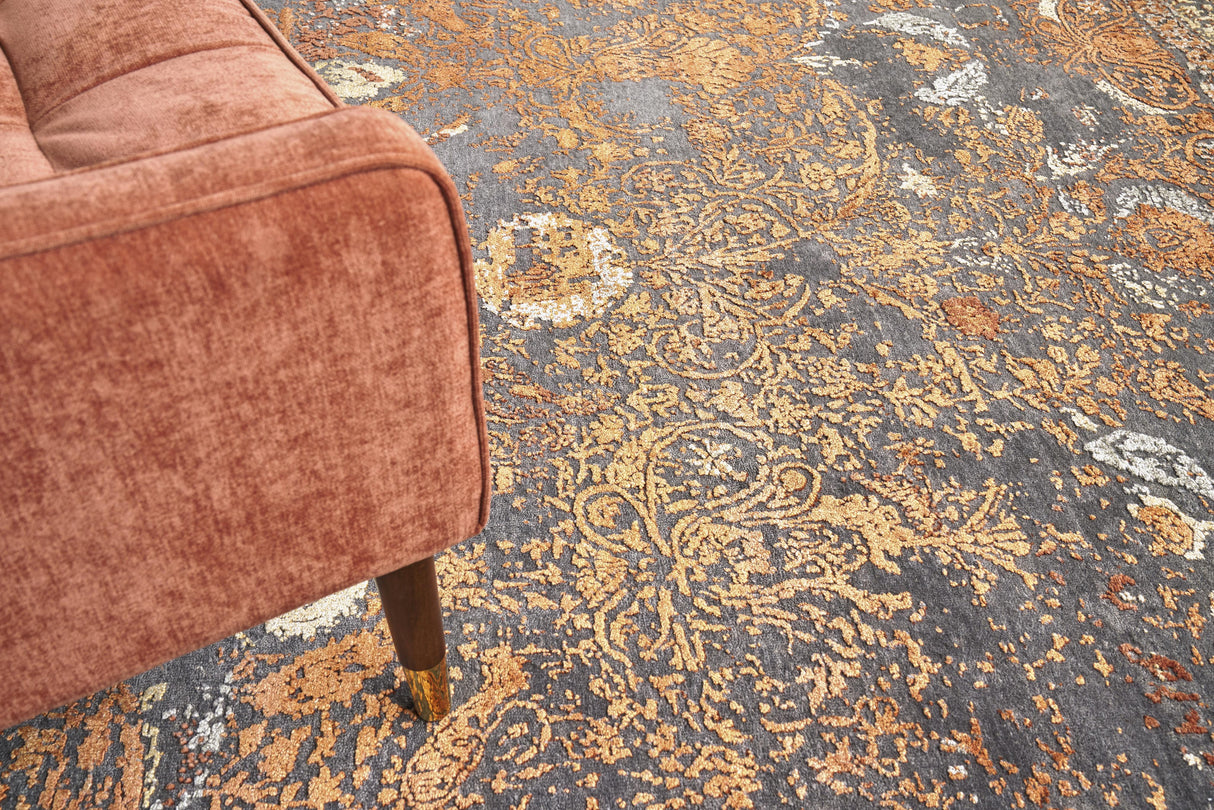 Exquisite Rugs Maison Hand-knotted Wool/Bamboo Silk 2471 Gray/Orange 9' x 12' Area Rug
