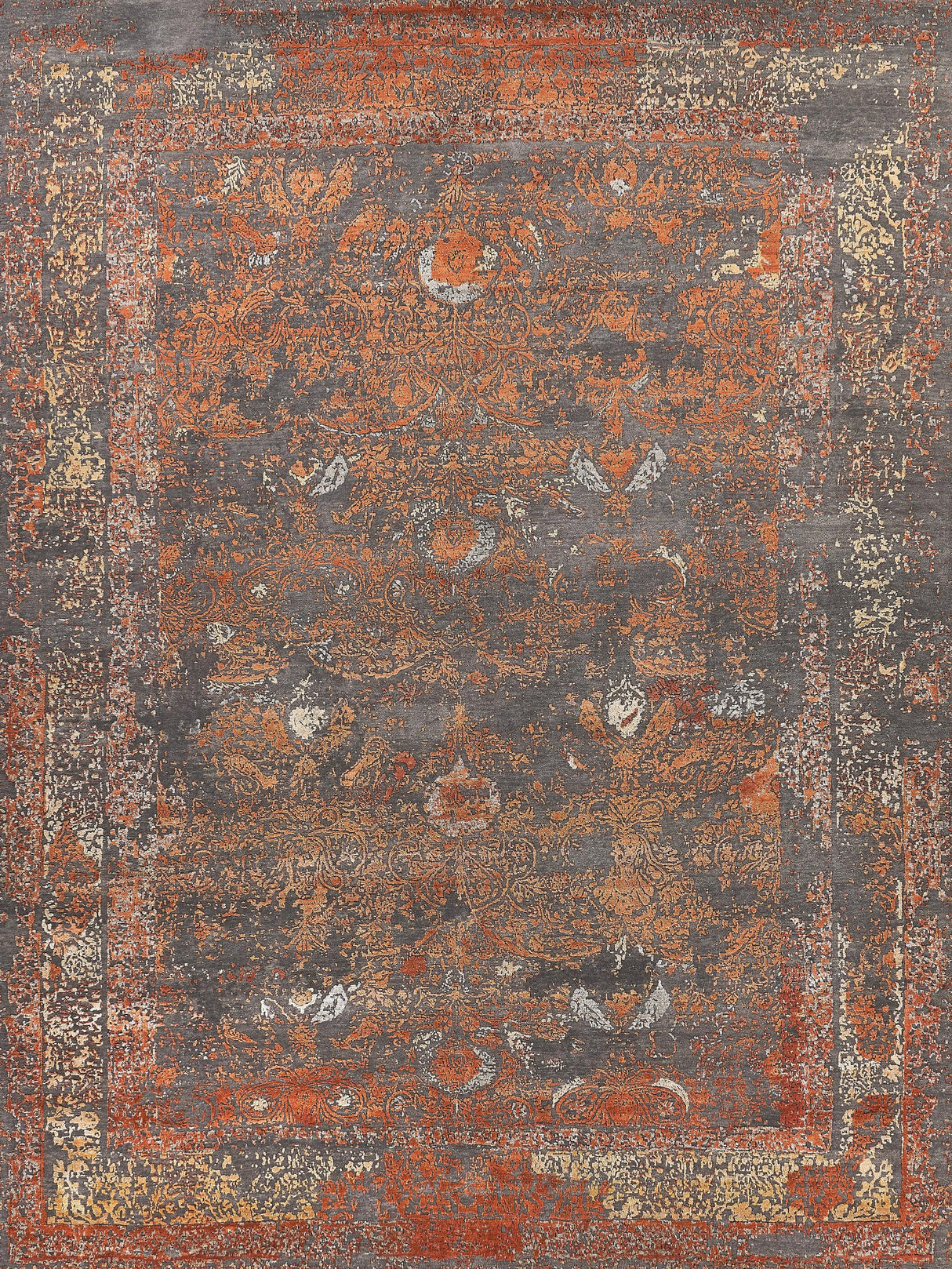Exquisite Maison Hand-knotted Wool/Bamboo Silk Gray/Orange Area Rug 9.0'X12.0' Rug
