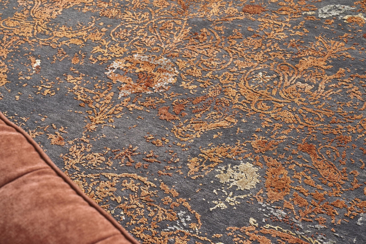 Exquisite Rugs Maison Hand-knotted Wool/Bamboo Silk 2471 Gray/Orange 9' x 12' Area Rug