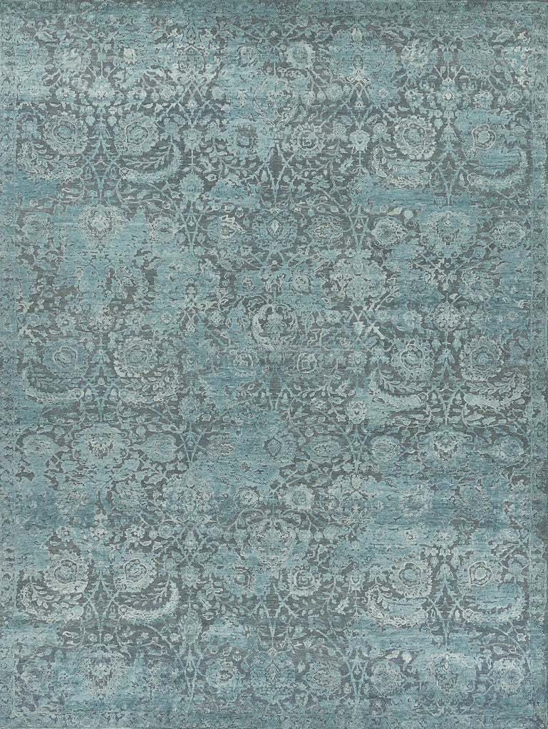 Exquisite Rugs Meena Hand-knotted Wool/Silk 2466 Blue/Light Blue 10' x 14' Area Rug