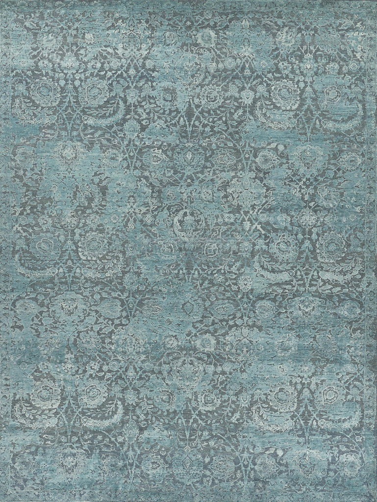 Exquisite Meena Hand-knotted Wool/Silk Blue/Light Blue Area Rug 10.0'X14.0' Rug