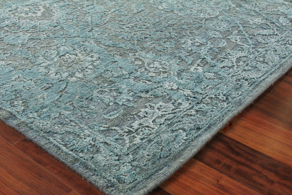 Exquisite Meena Hand-knotted Wool/Silk Blue/Light Blue Area Rug 10.0'X14.0' Rug