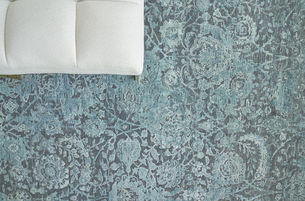 Exquisite Rugs Meena Hand-knotted Wool/Silk 2466 Blue/Light Blue 6' x 9' Area Rug