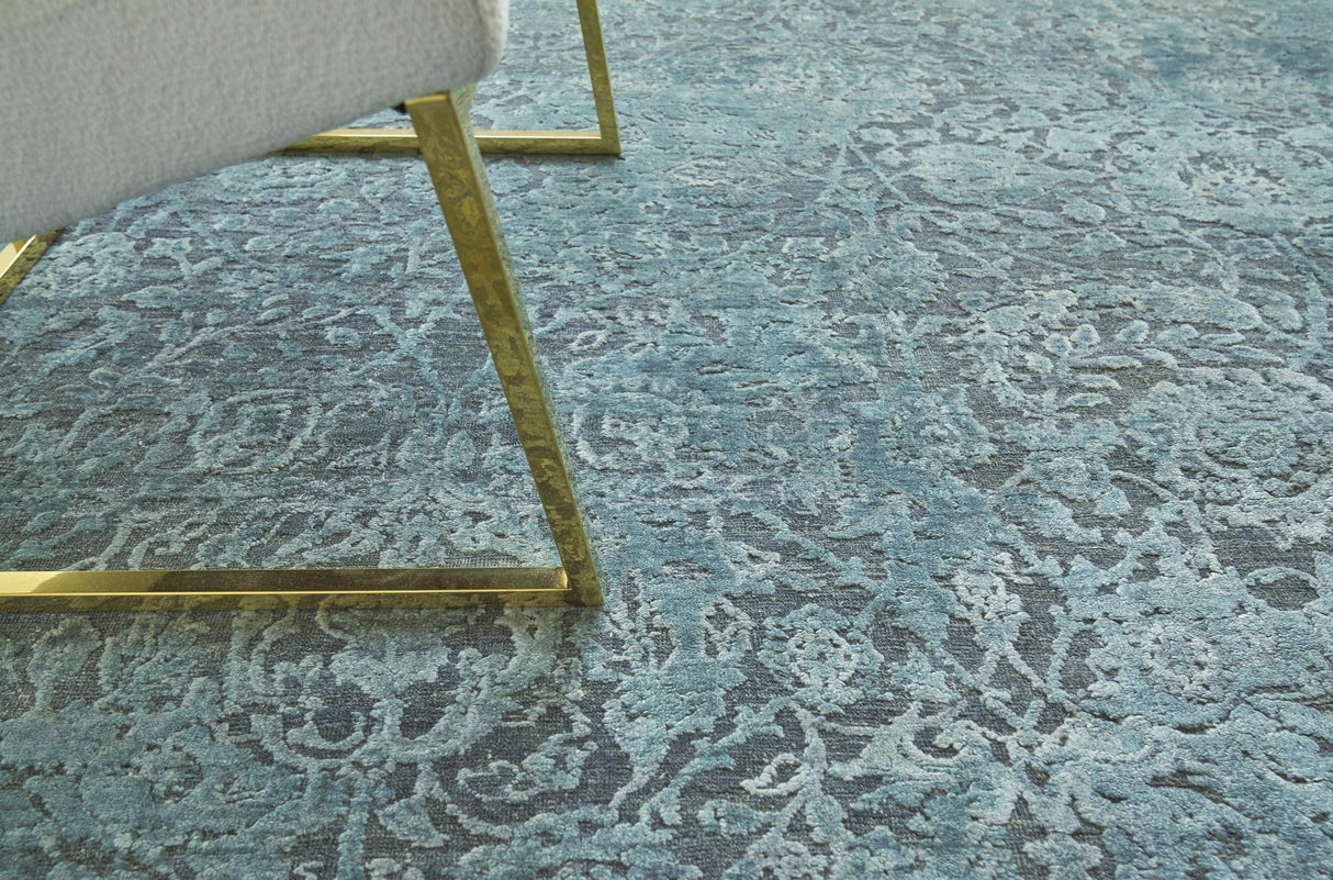 Exquisite Rugs Meena Hand-knotted Wool/Silk 2466 Blue/Light Blue 8' x 10' Area Rug