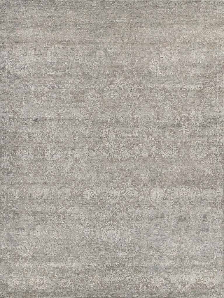 Exquisite Rugs Meena Hand-knotted Wool/Silk 2468 Silver/Gray 10' x 14' Area Rug