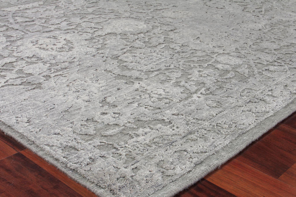 Exquisite Meena Hand-knotted Wool/Silk Silver/Gray Area Rug 10.0'X14.0' Rug