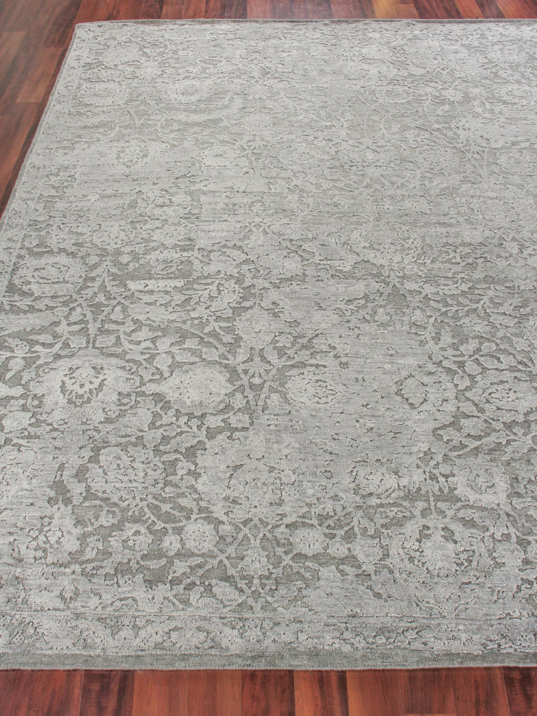 Exquisite Meena Hand-knotted Wool/Silk Silver/Gray Area Rug 10.0'X14.0' Rug