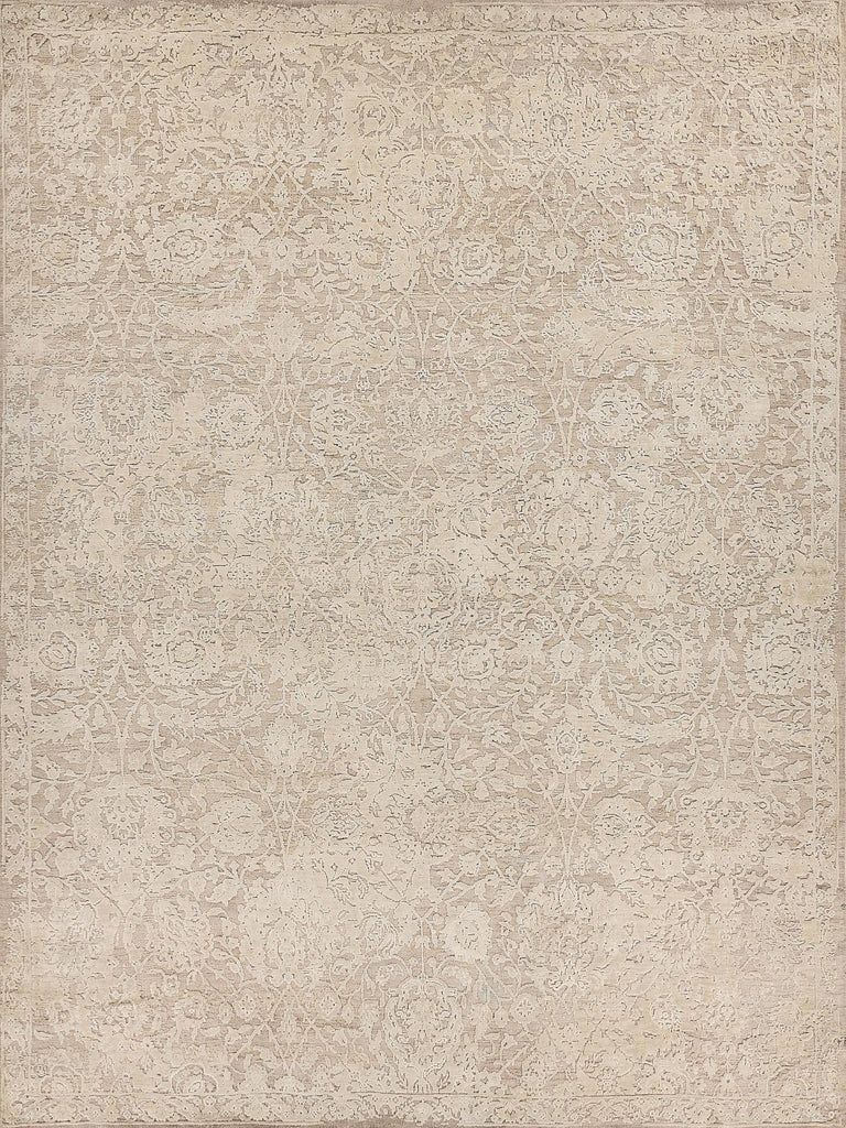 Exquisite Meena Hand-knotted Wool/Silk Ivory/Beige Area Rug 10.0'X14.0' Rug