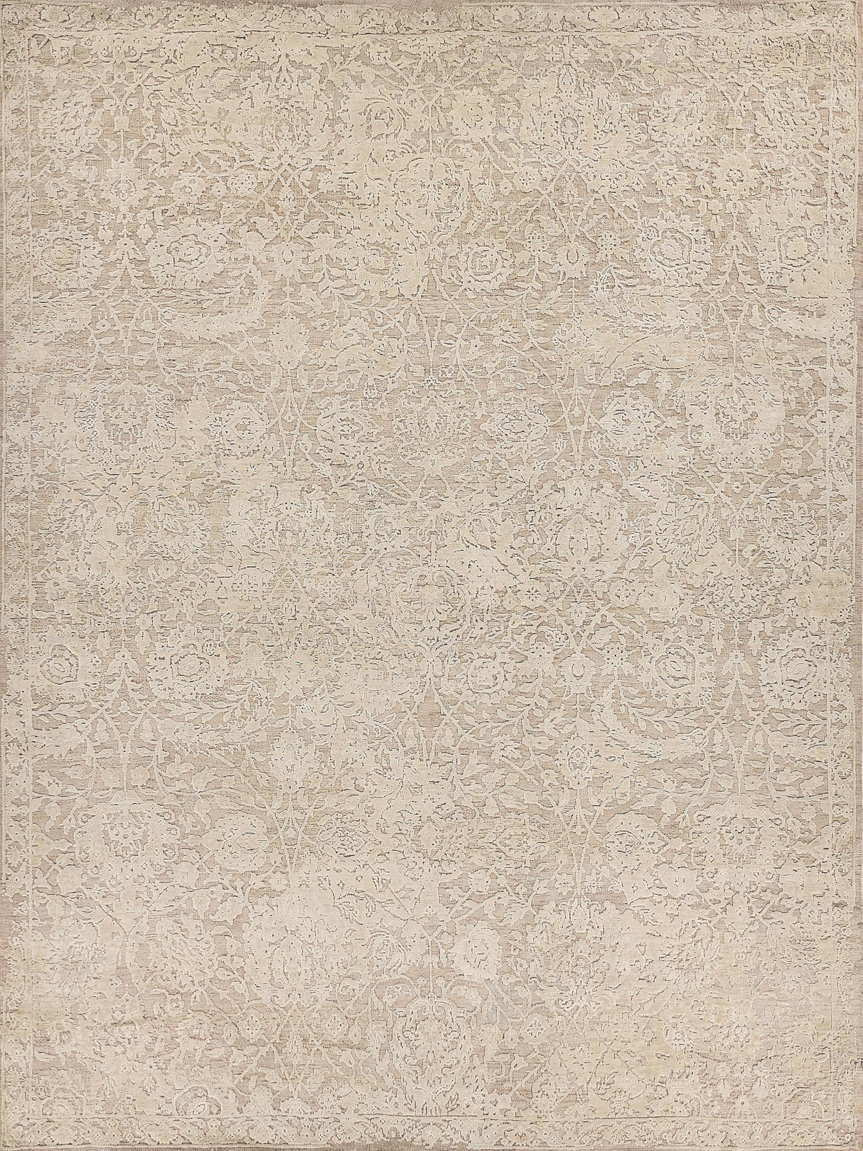 Exquisite Meena Hand-knotted Wool/Silk Ivory/Beige Area Rug 8.0'X10.0' Rug