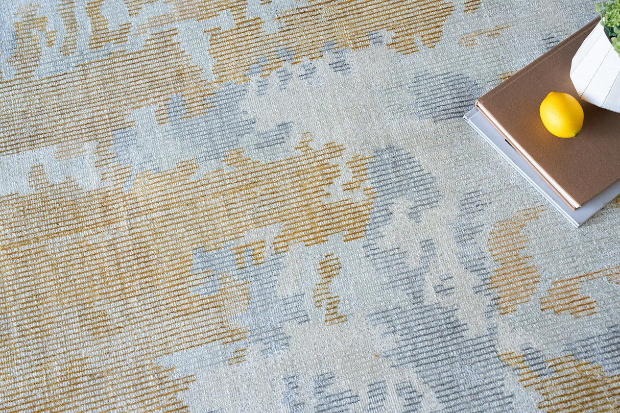 Exquisite Rugs Mineral Hand-loomed Wool/Bamboo Silk 5361 Silver/Gold 6' x 9' Area Rug