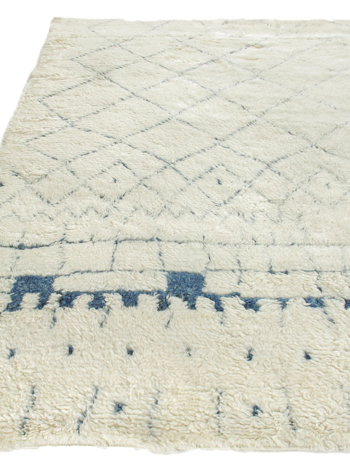 Exquisite Rugs Moroccan Hand-knotted New Zealand Wool 2563 Ivory/Blue 6' x 9' Area Rug