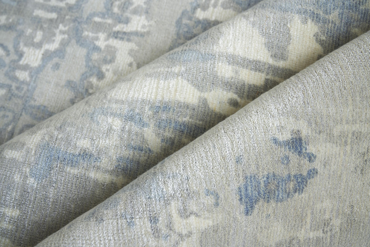 Exquisite Rugs Murano Hand-loomed Wool/Bamboo Silk 4029 Silver/Blue 10' x 14' Area Rug