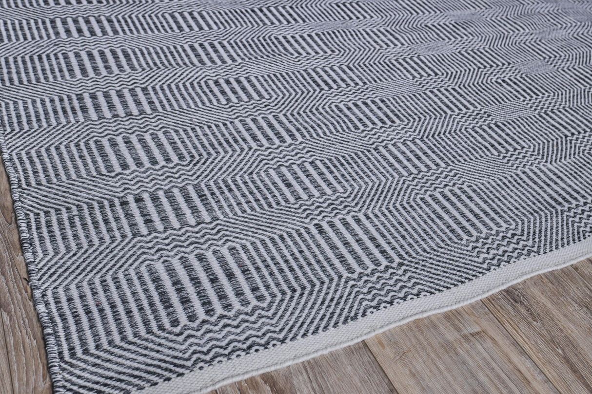 Exquisite Rugs Naples Indoor/Outdoor Flatweave PET yarn 4883 Ivory/Black 9' x 12' Area Rug